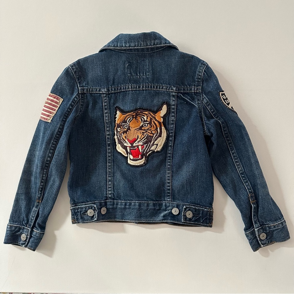 Polo Ralph Lauren Kids 5 Denim Jacket with Patches Bear American Flag Tiger - Picture 8 of 8